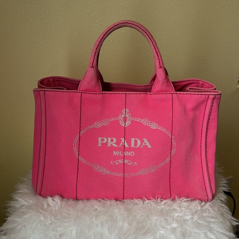 💯Authentic Prada Canapa Tote Pink  Bag🍀 - Picture 15 of 17